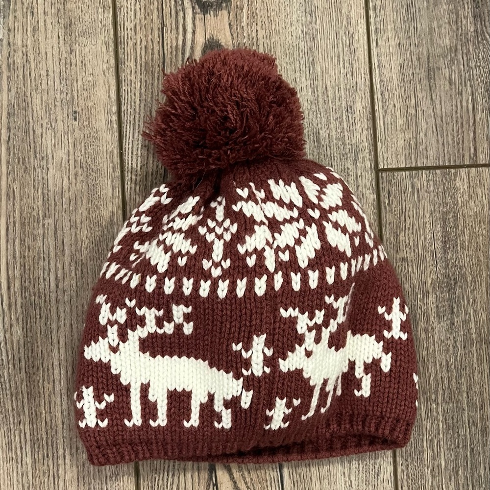 Rip Curl Bambi Beanie – Maroon & White Reindeer Knit Hat